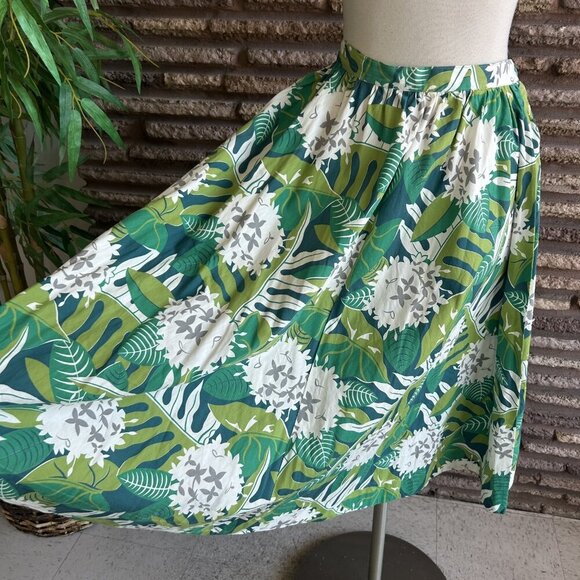 Vintage Green Floral Handmade Full Gathered Skirt - Picture 4 of 7